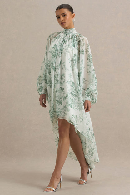 Delphia | Vestido Largo de Chiffón  y Estampado Floral Verde
