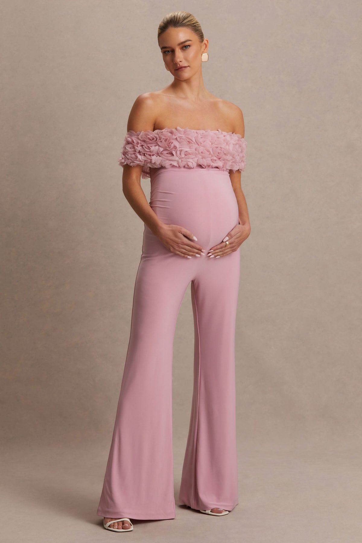 Sallow | Mono premamá en Rosa con Flores y Escote Bardot