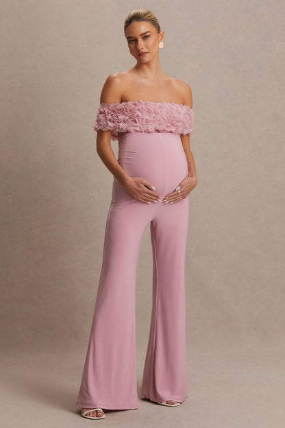 Sallow | Mono premamá en Rosa con Flores y Escote Bardot