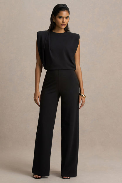 Tiff | Mono Negro De Cuello Alto Con Detalle Drapeado