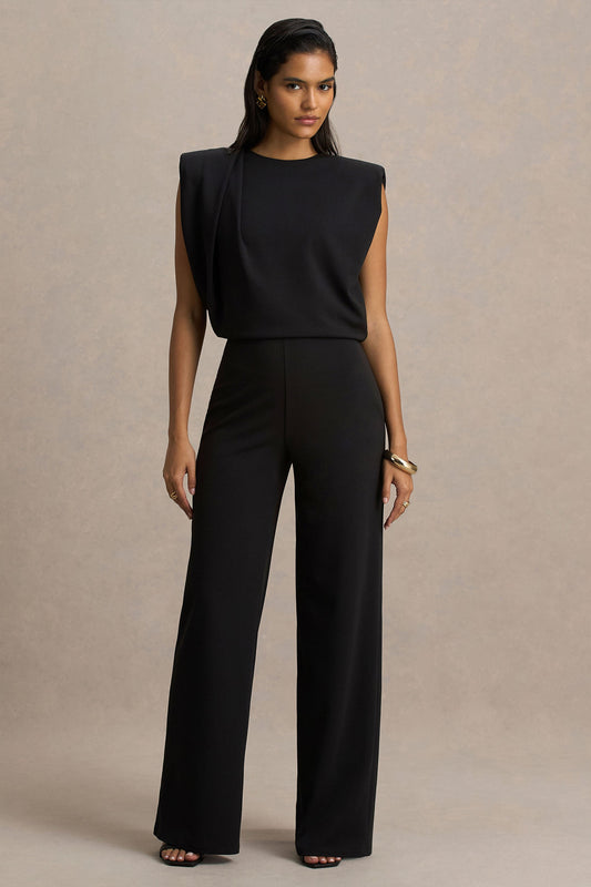 Tiff | Mono Negro De Cuello Alto Con Detalle Drapeado