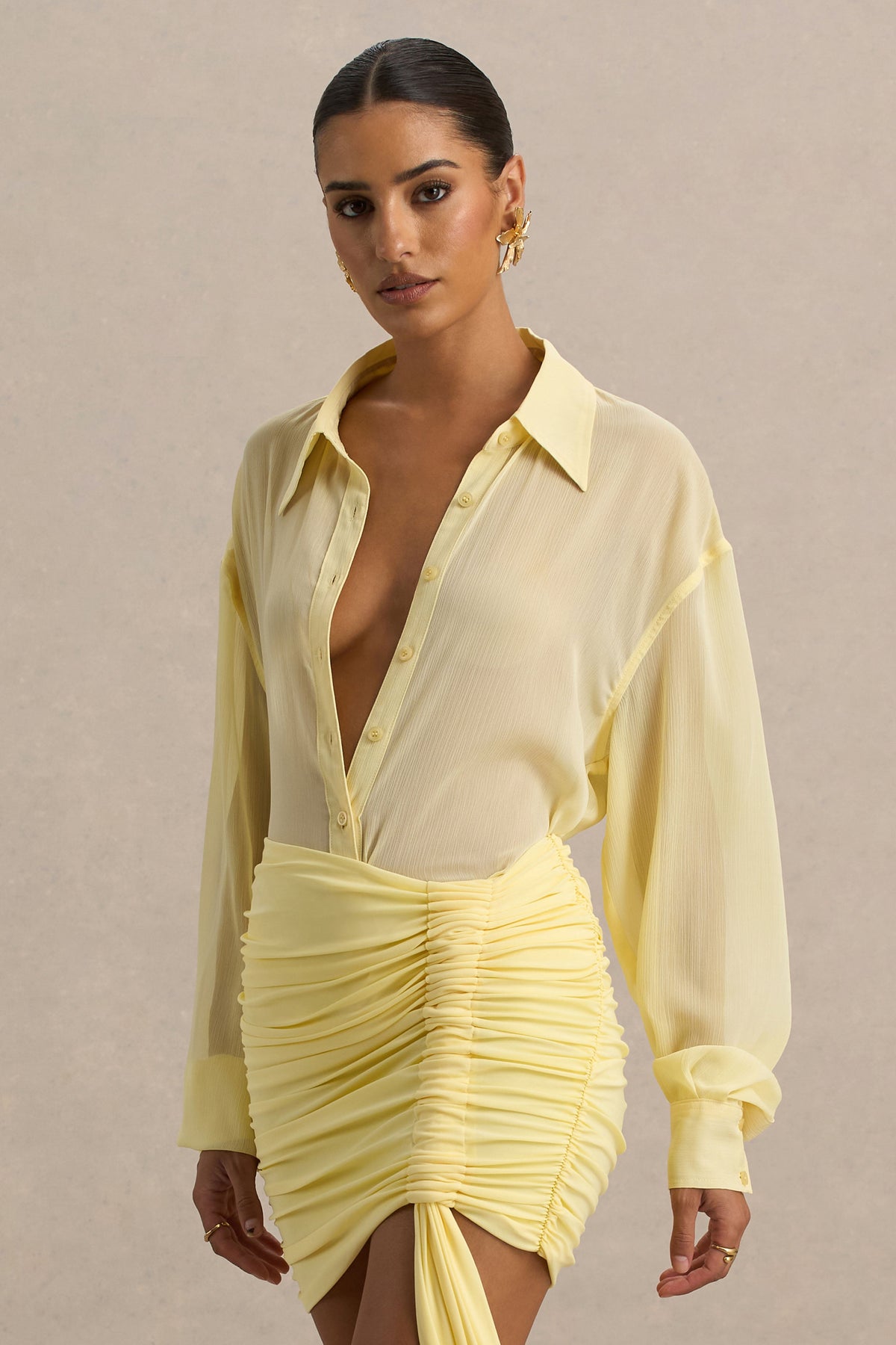 Zinna | Camisa de gasa transparente en color amarillo pastel