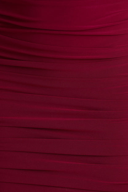 Missy | Vestido Corto Burdeos Con Manga Capa Y Detalles Fruncidos