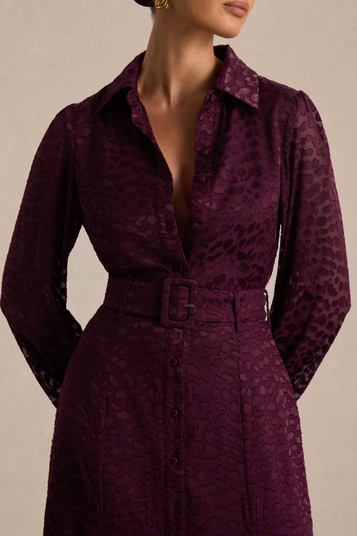 Kirsty | Vestido Camisero Morado de Manga Larga con Falda de Vuelo
