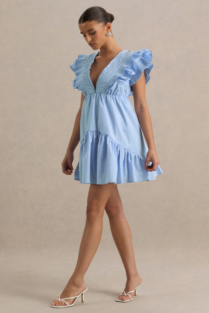 Judie | Vestido corto azul claro con detalle de volantes