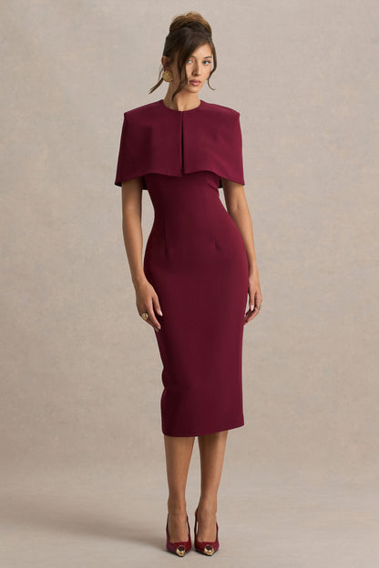 Baylor | Vestido Midi Burdeos Con Capa Corta Desmontable