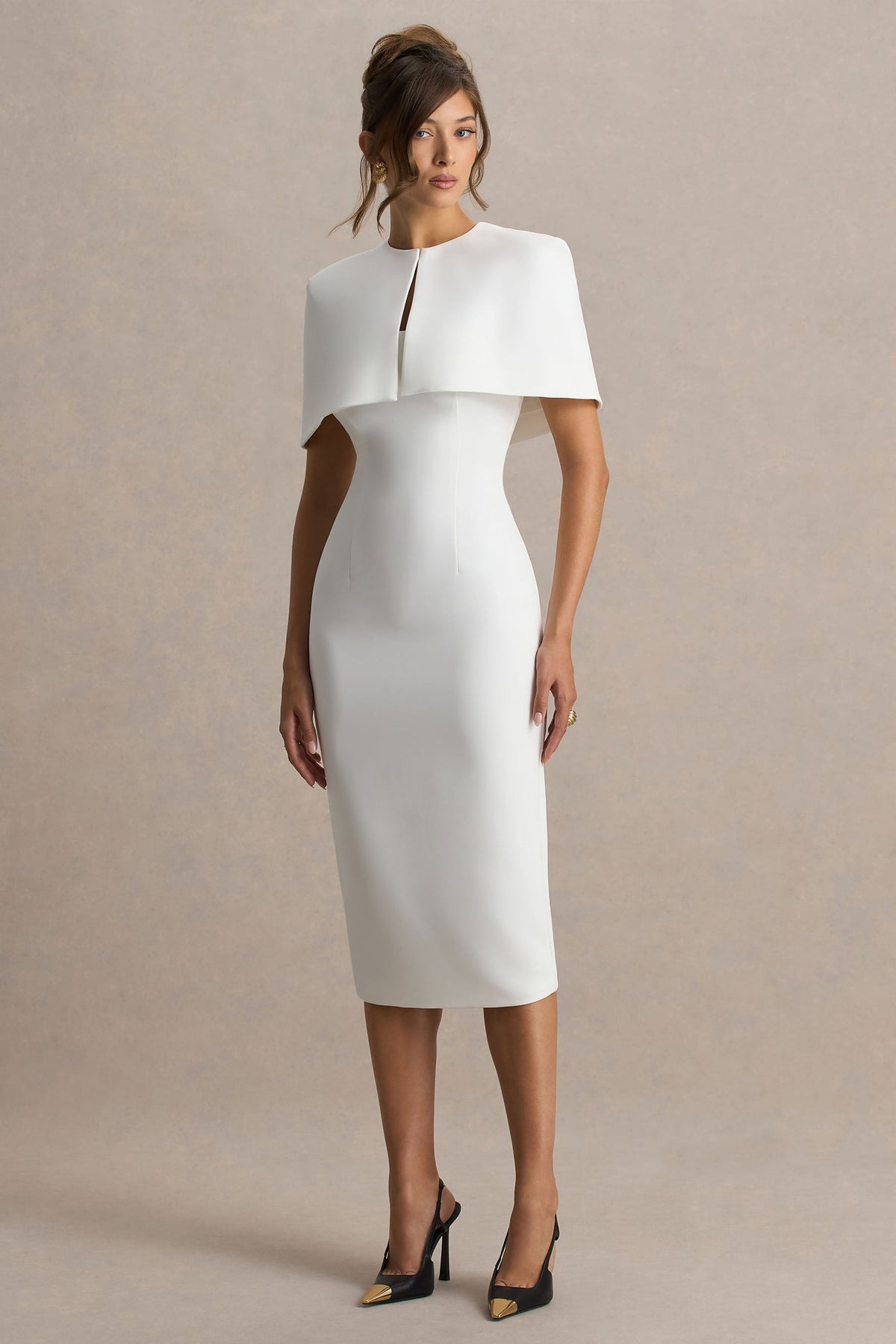 Baylor | Vestido midi blanco con detalle de capa removible