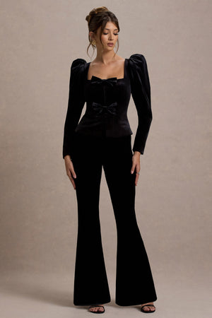Suzu | Top de Terciopelo Negro con Mangas Abullonadas y Lazos