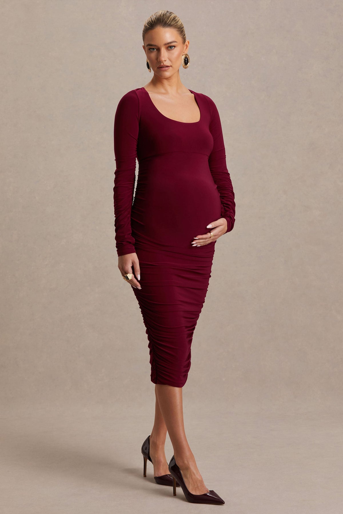 Saffron | Vestido Premamá en Tono Berry con Escote Redondo