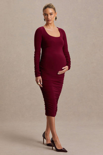 Saffron | Vestido Premamá en Tono Berry con Escote Redondo