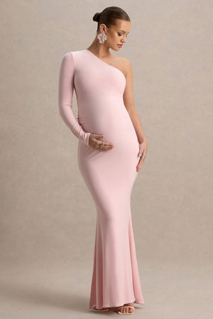 Heloise | Vestido largo premamá en  Rosa Asimétrico de Una Manga