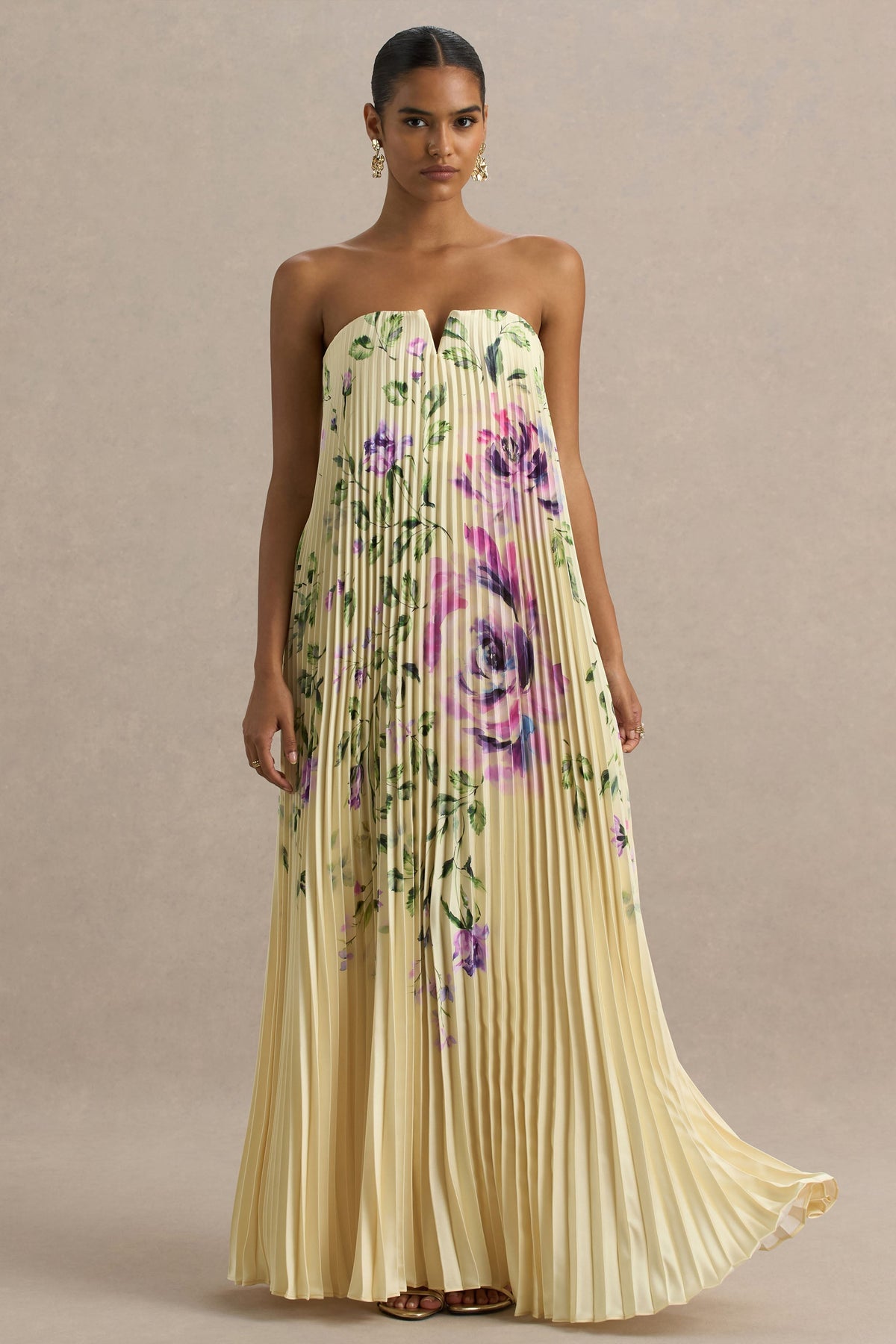 Bergamot | Vestido Largo de Satén Limón con Escote Corazón