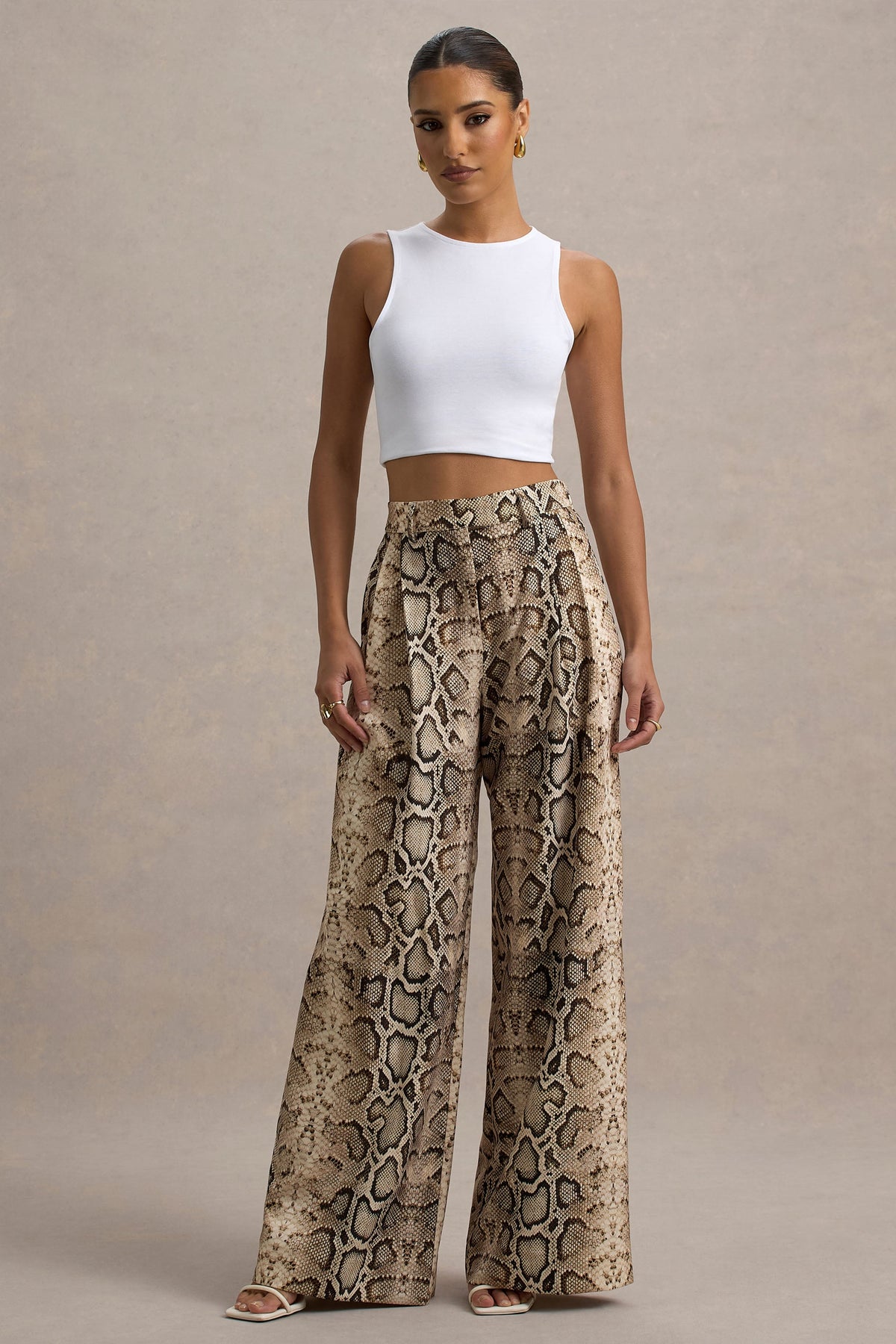 Shaniya | Pantalones de Pierna Ancha con Estampado de Serpiente