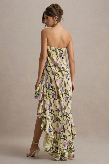 Whistler | Vestido largo con estampado floral con Volantes y Dobladillo Asimétrico