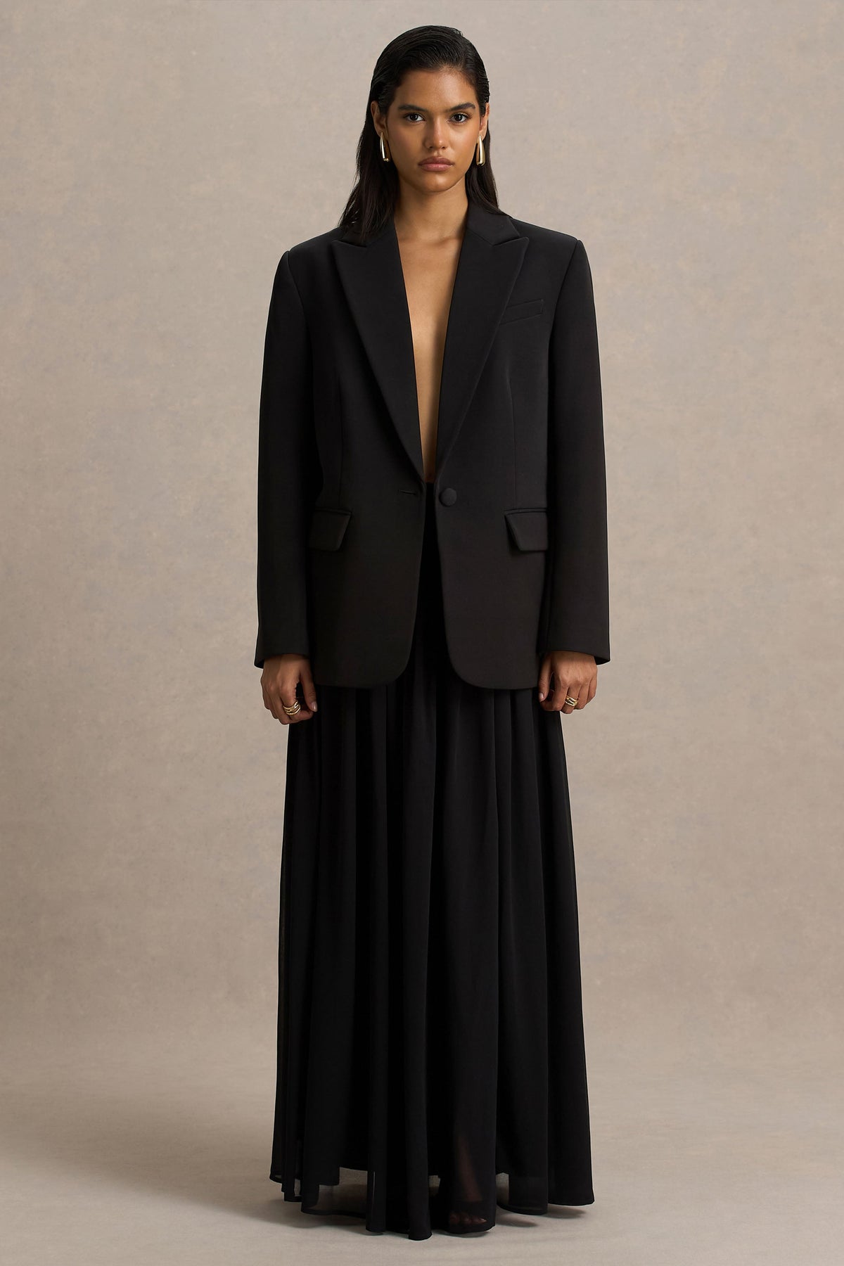 Spencer | Falda Larga Plisada en Chifón Color Negro