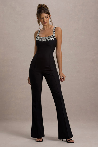Amadi | Mono negro con detalles brillantes, tirantes con  pierna acampanada.