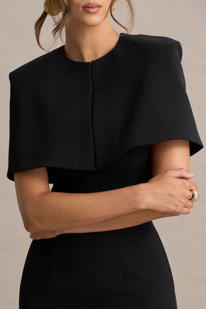 Baylor | Vestido Midi Negro Con Capa Corta Desmontable