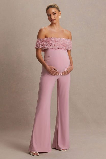Sallow | Mono premamá en Rosa con Flores y Escote Bardot