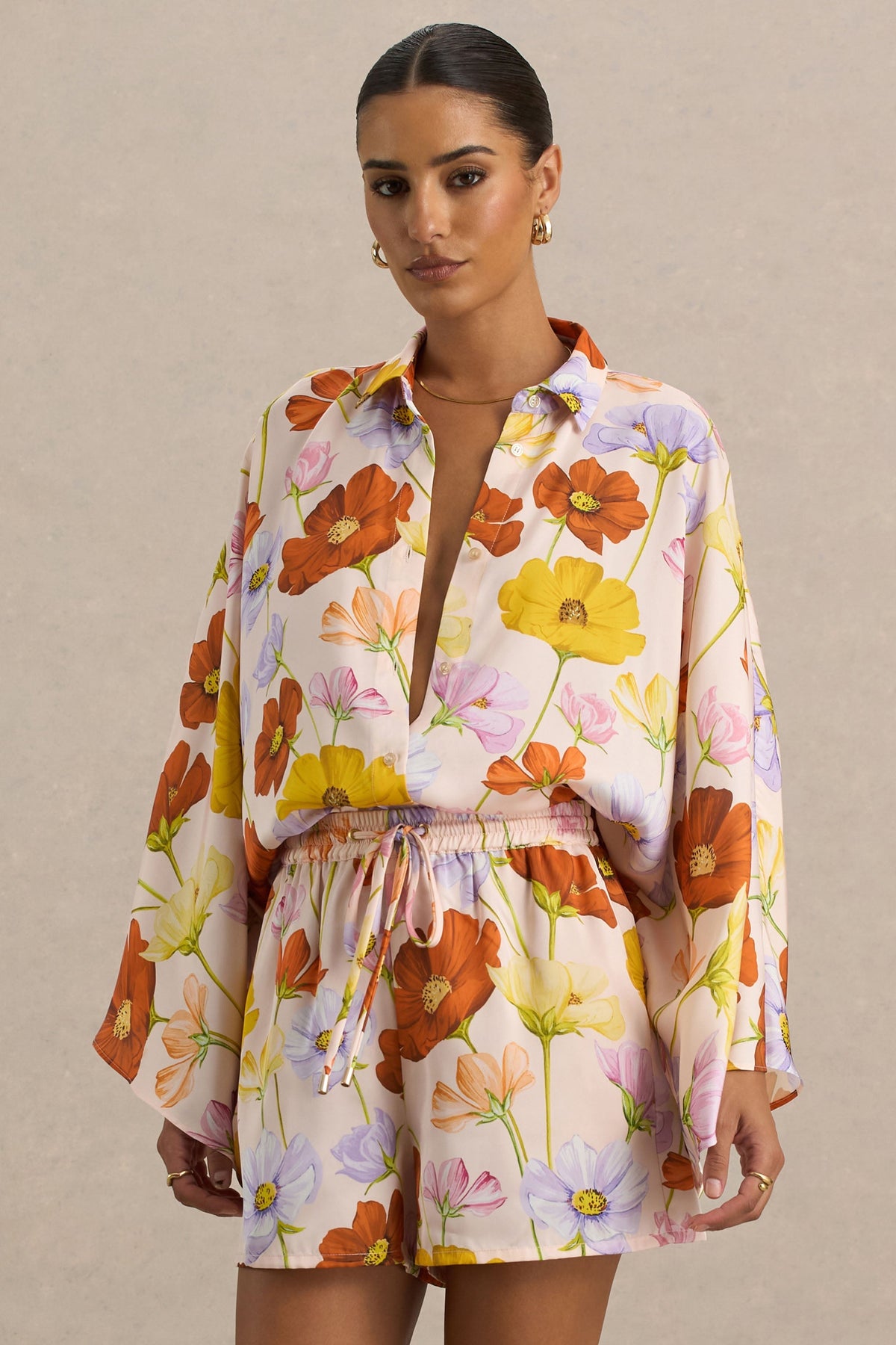 Lolite | Camisa de manga larga de satén con estampado floral