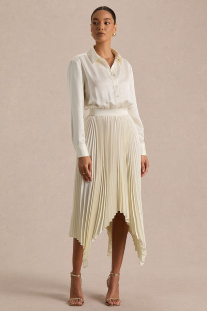 Naxos | Vestido Largo Camisero de Satén Color Crema
