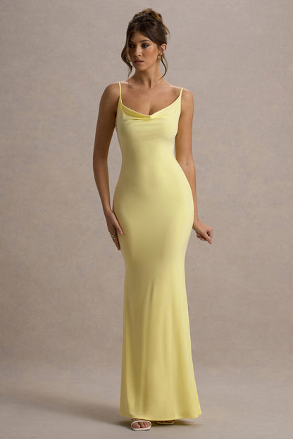Francoise | Vestido largo en amararillo con detalle de encaje y espalda descubierta
