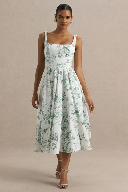 Lissa | Vestido Midi con Escote Cuadrado y Estampado Verde floral