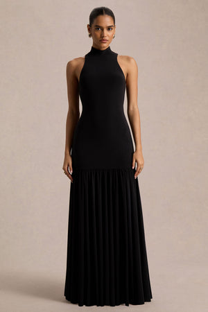 Tasmin | Vestido Largo Negro de Cuello Alto con Cintura Baja