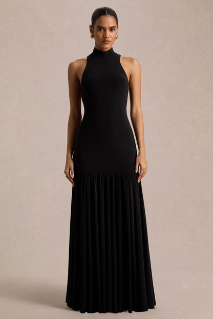 Tasmin | Vestido Largo Negro de Cuello Alto con Cintura Baja