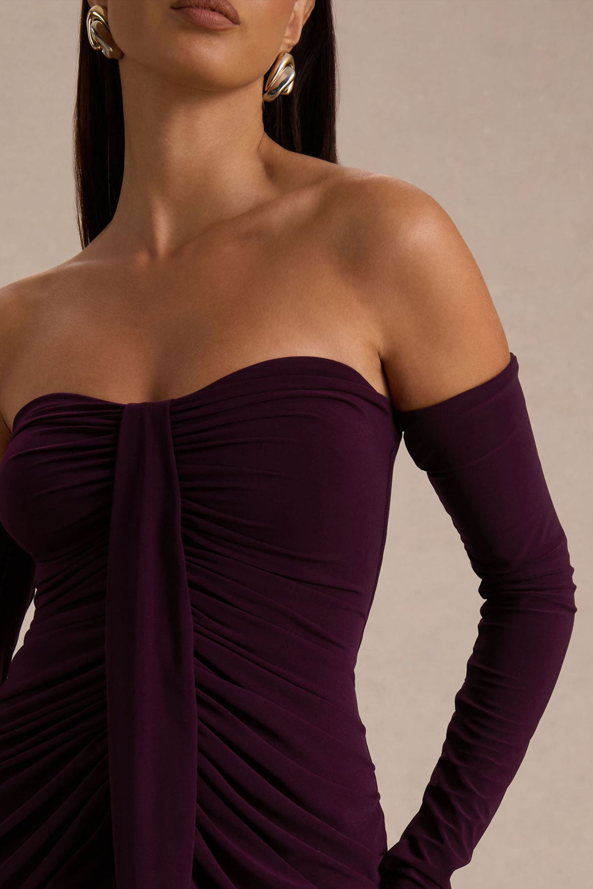 Harper | Vestido Largo Ciruela de Escote Bardot