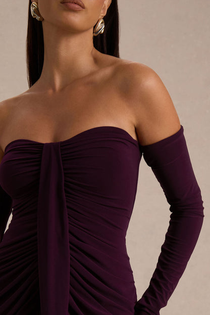Harper | Vestido Largo Ciruela de Escote Bardot
