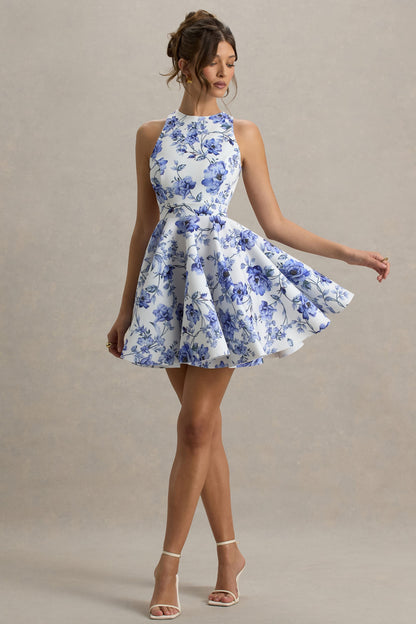 Waverly | Vestido corto con estampado floral con espalda abierta y falda skater
