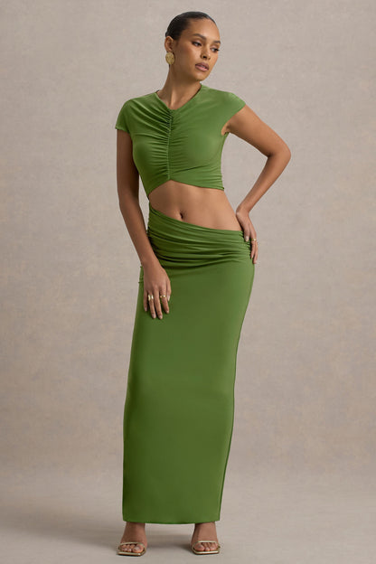 Pia | Vestido largo Verde de Manga Corta con Abertura