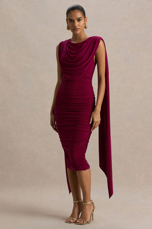 Wanderer | Vestido largo en burdeos con detalle drapeado