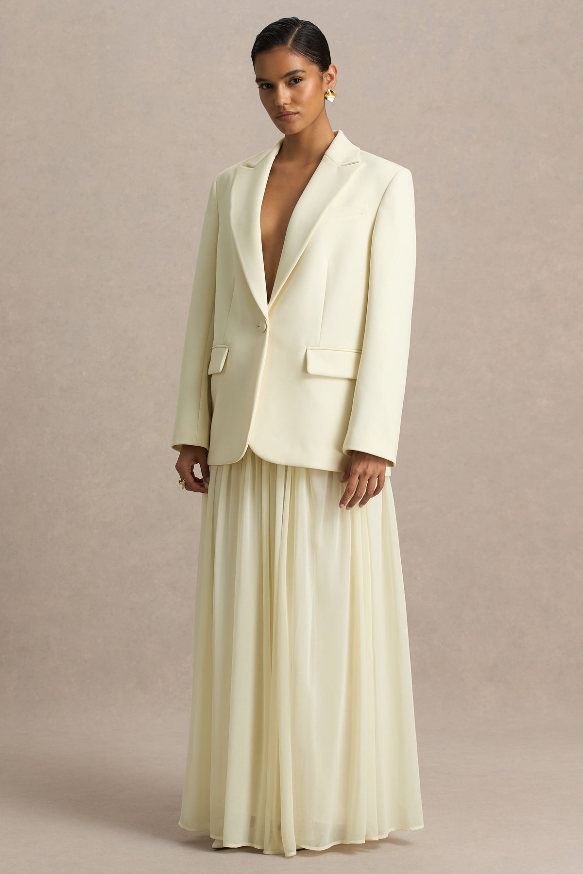 Spencer | Falda Larga Plisada en Chifón Color Crema