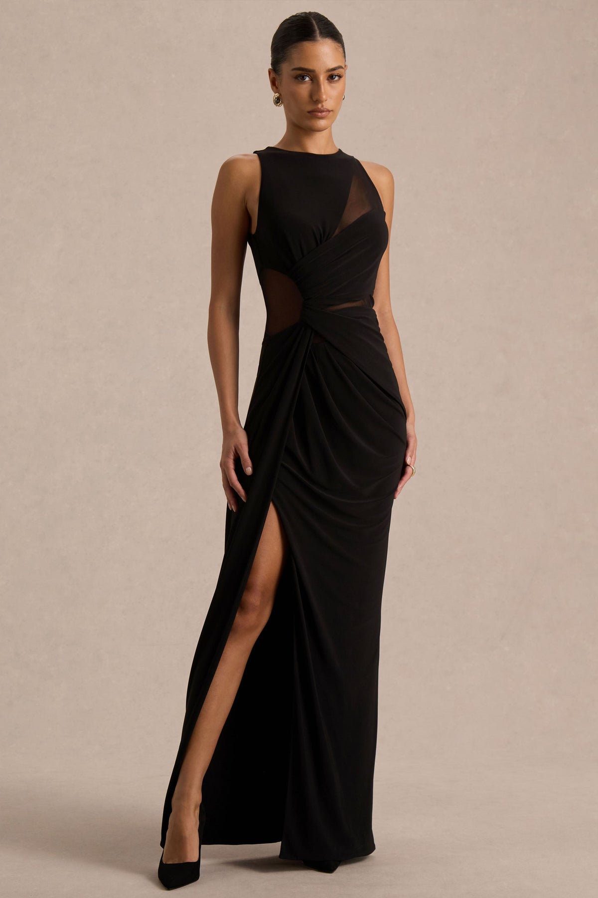 Opaline | Vestido Largo negro con cuello redondo