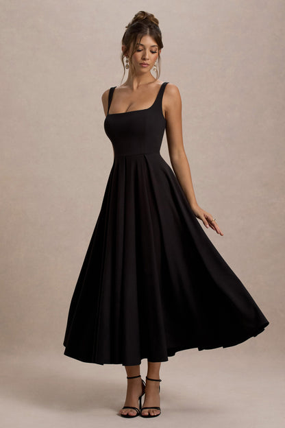 Parina |  Vestido midi con escote cuadrado y falda plisada