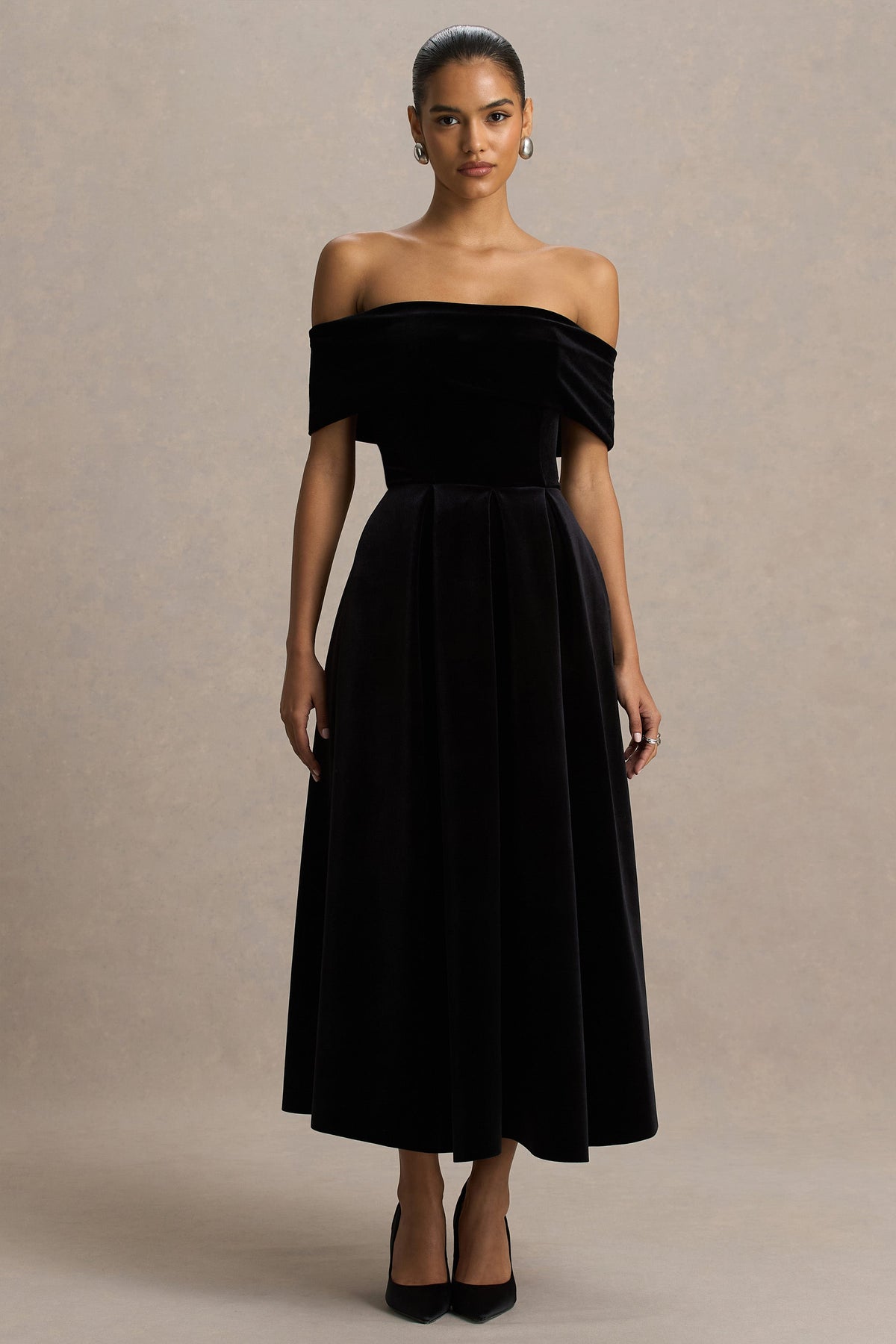 Ablaze | Vestido Midi Negro Con Escote Bardot