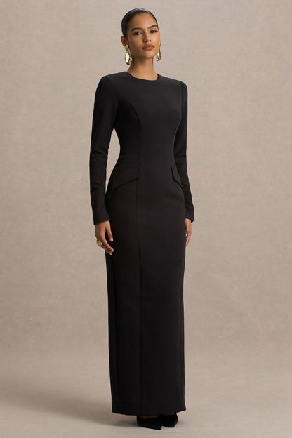 Valia | Vestido Largo Negro con Cuello Redondo