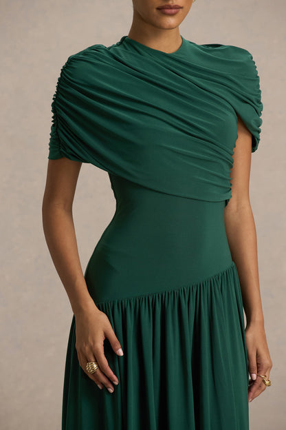 Ione | Vestido Largo Cruzado Turquesa con Dobladillo tipo Pañuelo