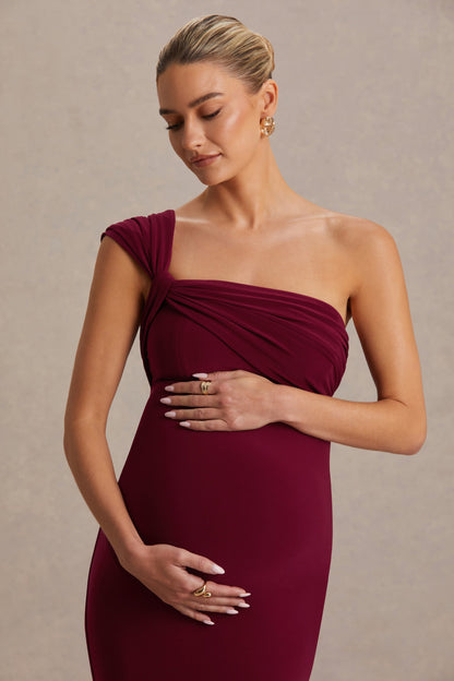 Mila | Vestido Largo Burdeos con Escote Asimétrico