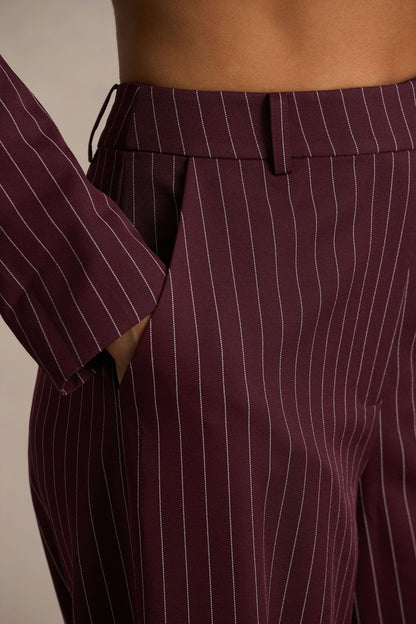 Asteria | Pantalones de Pierna Ancha en Burdeos a Rayas Diplomáticas