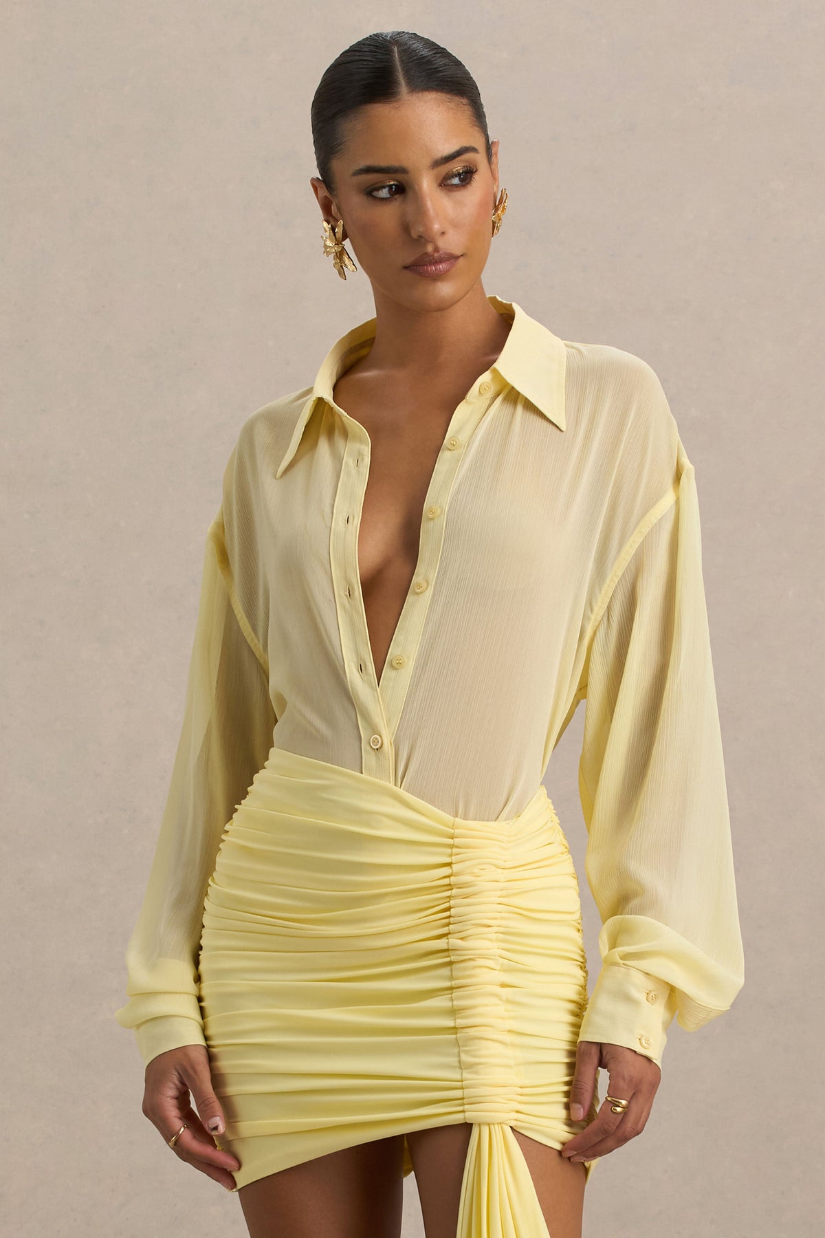 Zinna | Camisa de gasa transparente en color amarillo pastel