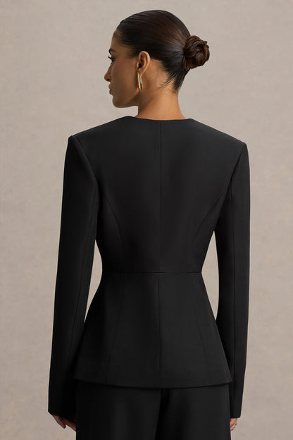 Rosalina | Blazer Negro Entallado con Escote Profundo Extremo