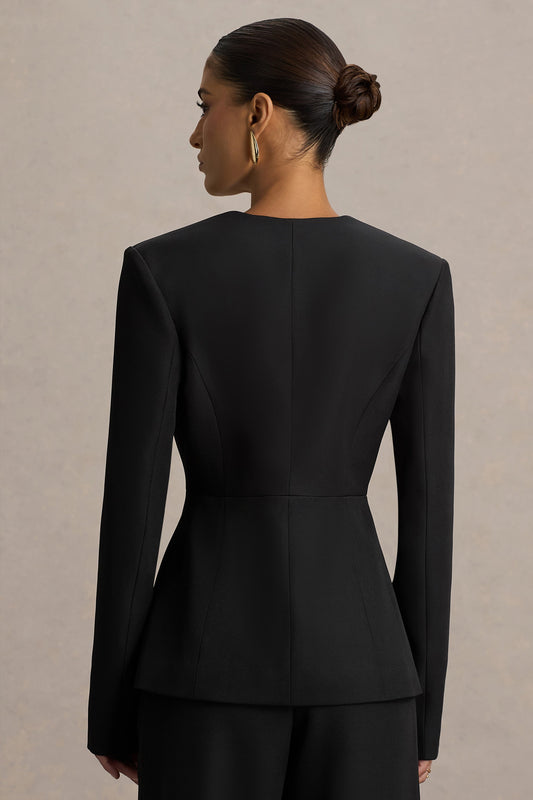 Rosalina | Blazer Negro Entallado con Escote Profundo Extremo
