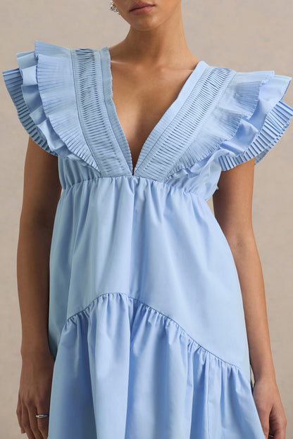 Judie | Vestido corto azul claro con detalle de volantes