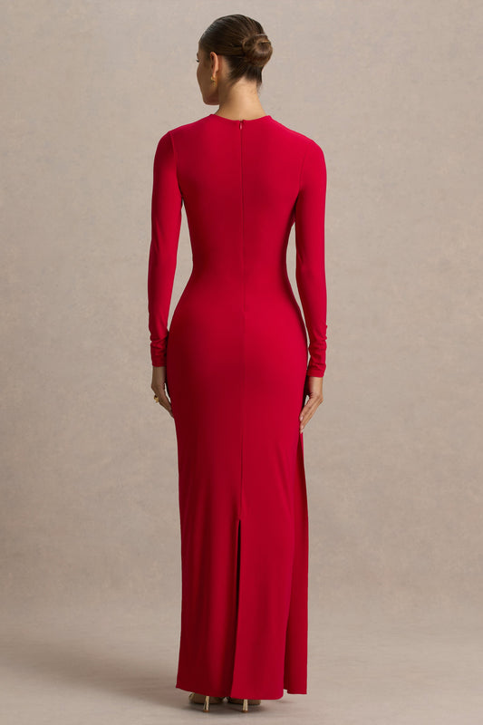 Virelle | Vestido Largo Rojo Con Escote Barco y Cintura Caída