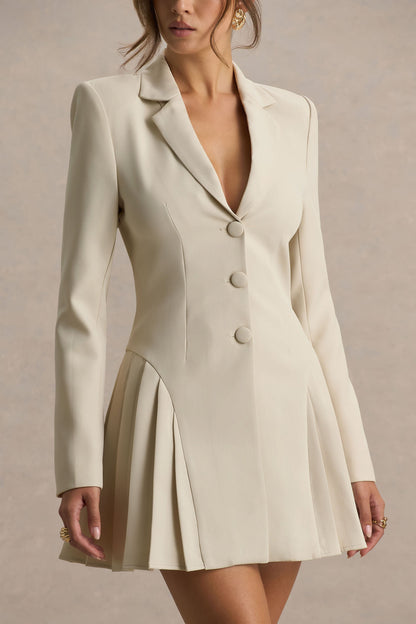 Blossoming | Vestido Corto Nude con Escote Profundo y Plisados