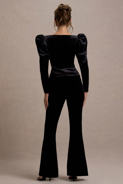 Suzu | Top de Terciopelo Negro con Mangas Abullonadas y Lazos