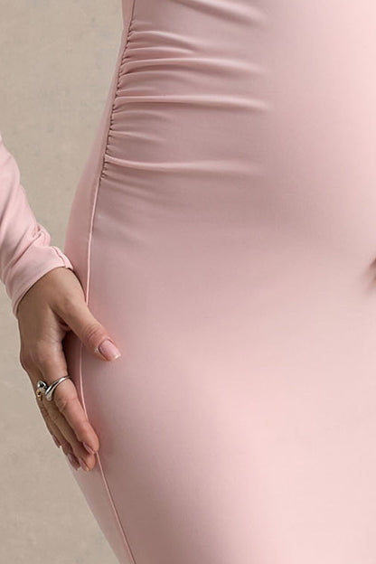 Heloise | Vestido largo premamá en  Rosa Asimétrico de Una Manga