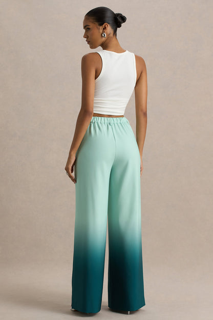 Safia | Emerald Ombre Satin Wide-Leg
